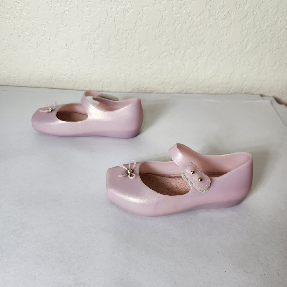 Mini Melissa Sweet Love Pink Pearlescent Jelly Mary Jane Flats Kids Size 10